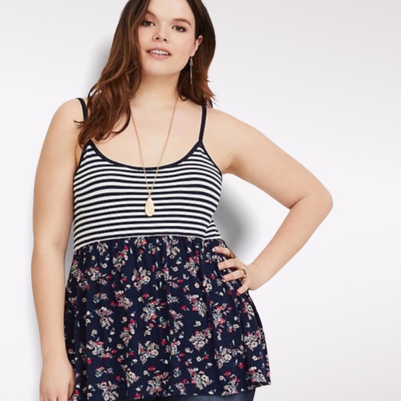 torrid Tops - Torrid Babydoll Floral | Stripe Cami Blouse